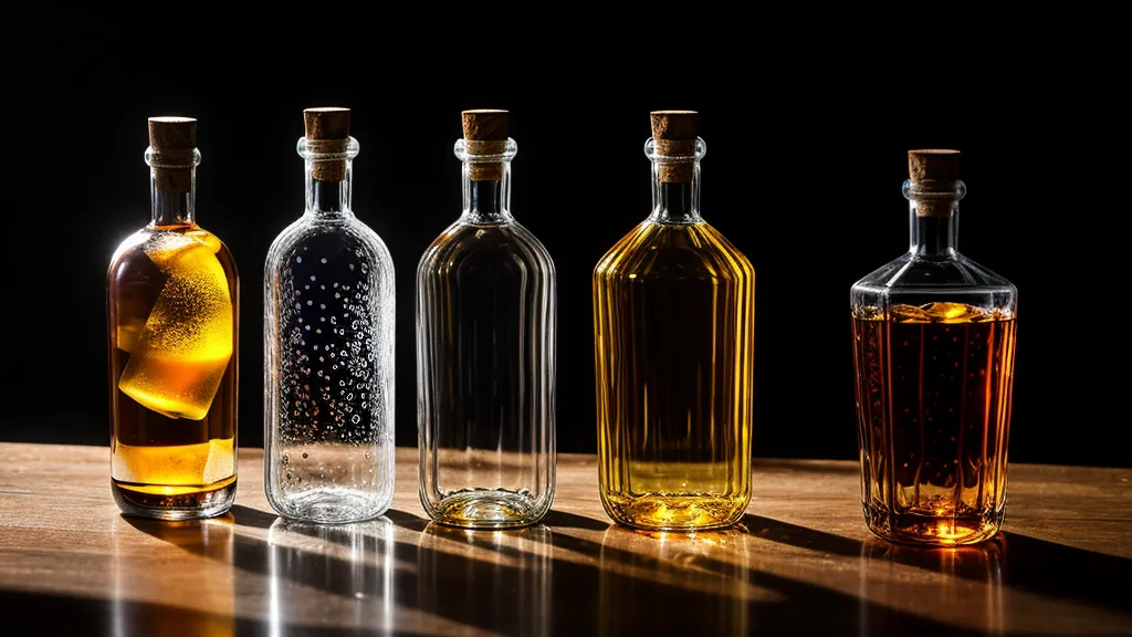 Tres botellas de licor de 750ml sobre una mesa de acero en un garaje.