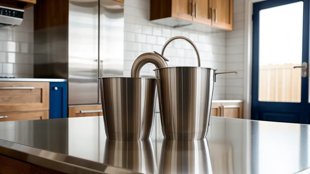 Jigger de acero inoxidable usado para medir proporciones en coctelería clásica, herramienta básica de formación de bartender.