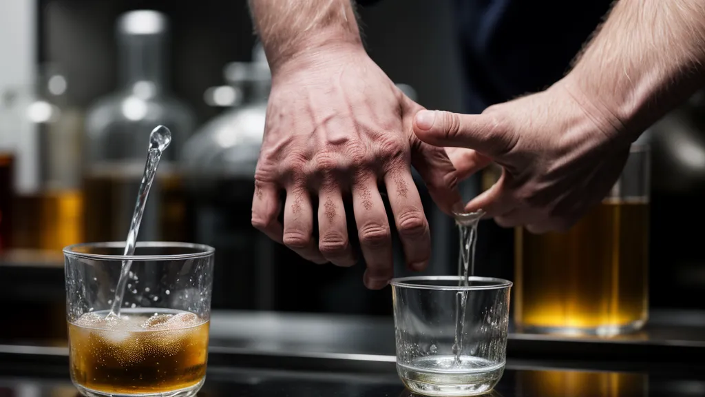 Mano de bartender midiendo con jigger la proporción exacta de un trago, parte clave de la formación de bartender.
