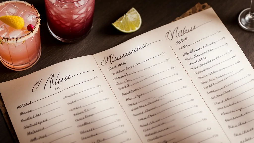 Carta corta de cócteles escrita a mano para un emprendimiento gastronómico de barra en eventos sociales
