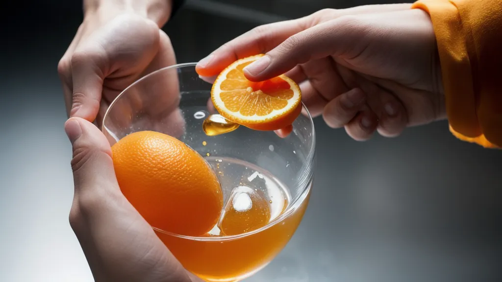 Técnica de twist de naranja sobre un cóctel en una barra de garaje