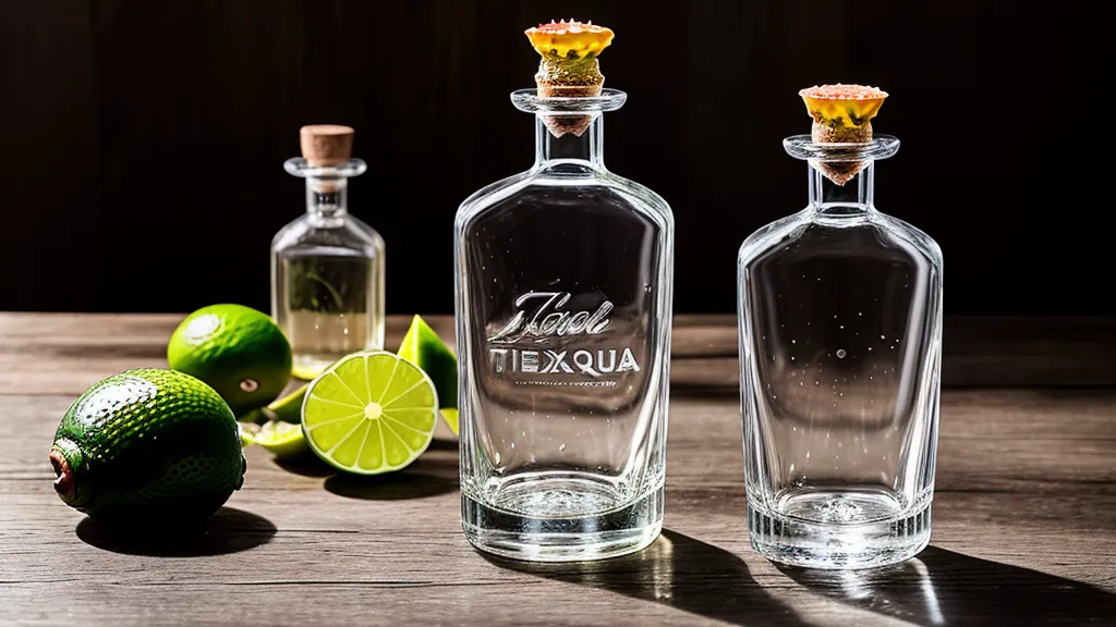 Botella de tequila blanco 100% agave junto a limones frescos para margarita clásica