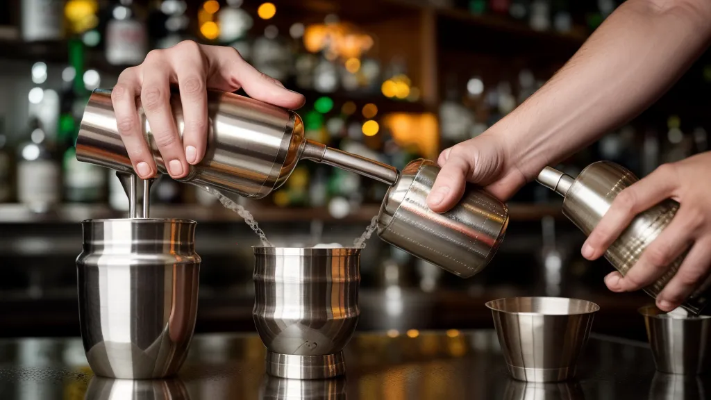Preparación de margarita con tequila blanco en coctelera de acero