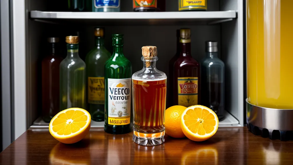 Botella de vermut refrigerada junto a cítricos para mantener su frescura y evitar oxidación.